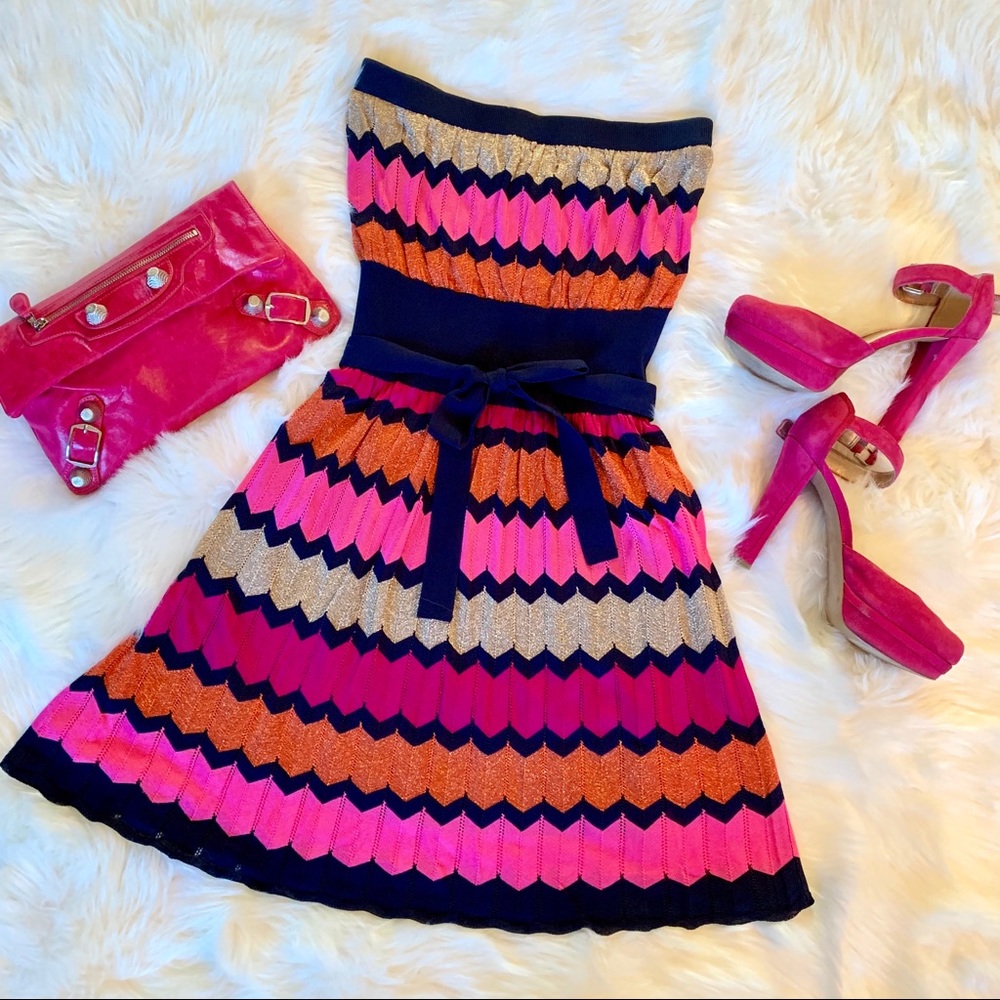 Laundry by Shelli Segal Strapless Chevron Dress L
